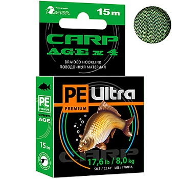 Поводочный материал AQUA CARP AGEx4 Ил/Глина 15м 8,0kg\17,6lb