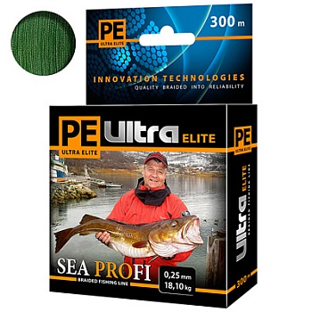 Плетеный шнур AQUA PE ULTRA ELITE SEA PROFI Dark Green 0.25mm 300m