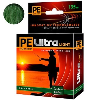 Плетеный шнур AQUA PE ULTRA LIGHT Dark Green 0.12mm 135m
