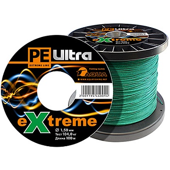 Плетеный шнур AQUA PE ULTRA EXTREME 1,50mm 100m (Цвет зеленый)