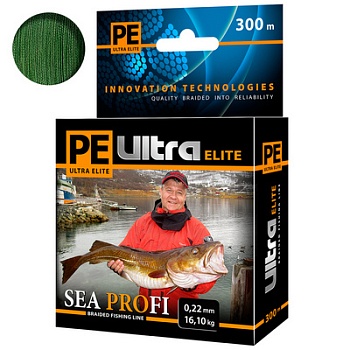 Плетеный шнур AQUA PE ULTRA ELITE SEA PROFI Dark Green 0.22mm 300m